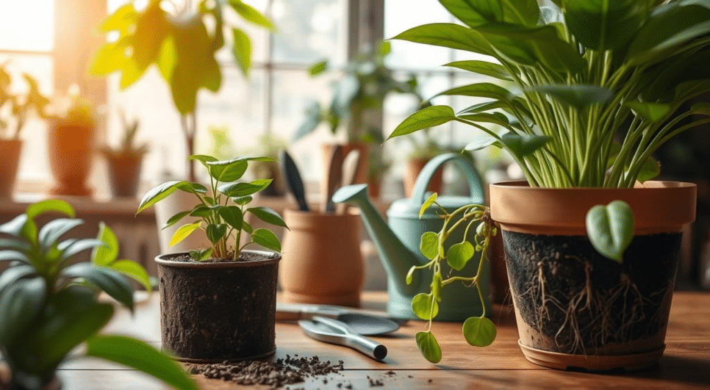 Removing a plant from its pot to check roots (replace with your own photo)