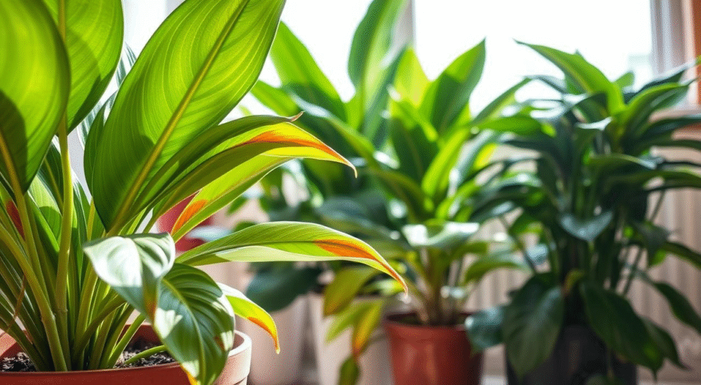 Brown tips on leaves can point to dry air, salt buildup, or water quality issues