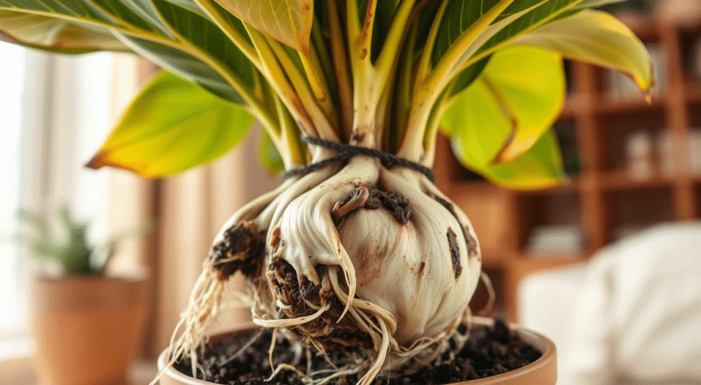 Root rot signs: mushy dark roots, wet soil, yellow leaves, wilting