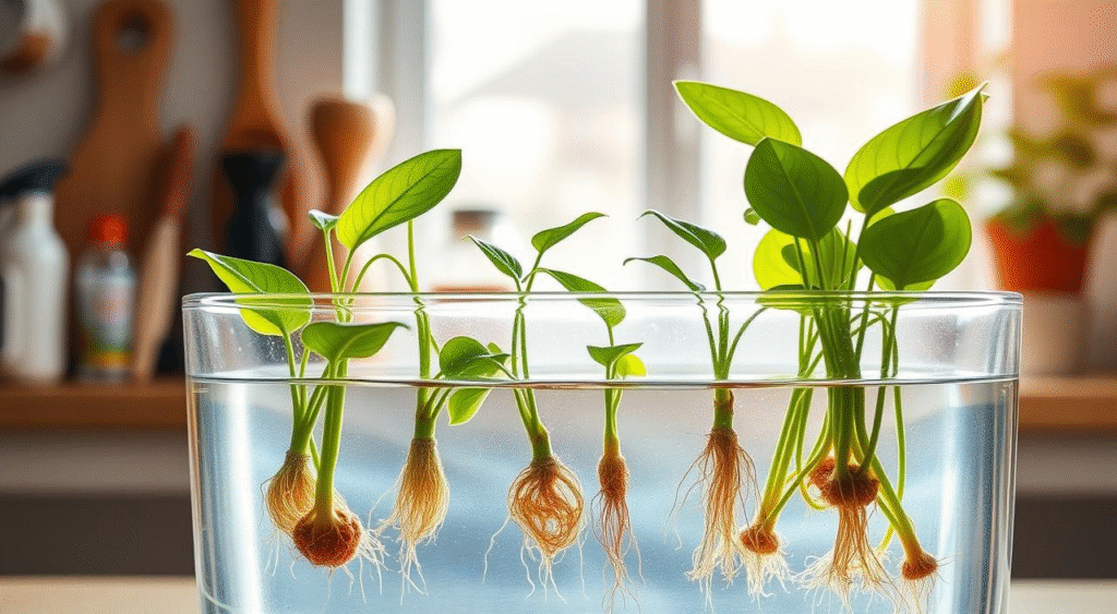 Water propagation in a jar: node submerged, leaves above water